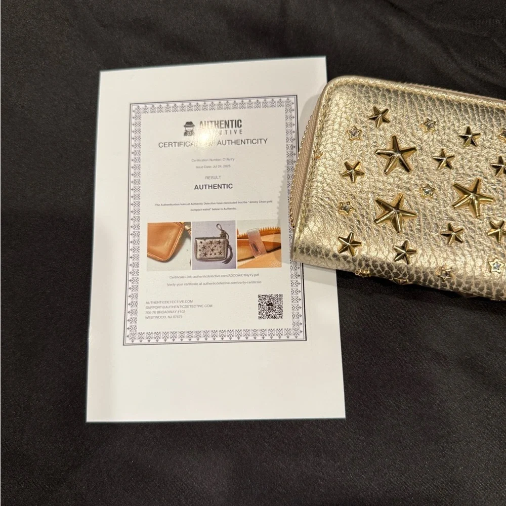 Jimmy Choo Gold Metallic Star Studded Key Holder Wallet with COA